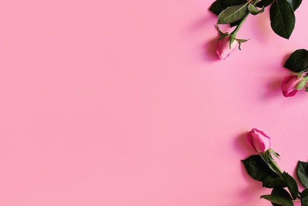 Drie roze bloemen op pastelroze achtergrond Moederdag