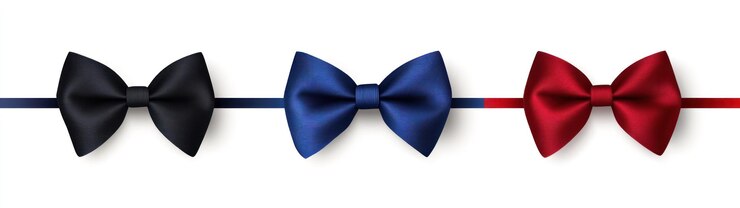 Foto drie satijnen strikjes in zwart, blauw en rood.