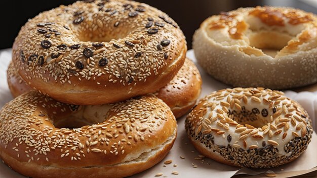 Foto drie sesamzaadbagels een hyperrealistische stockfoto