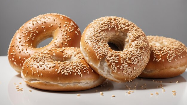 Drie sesamzaadbagels Een hyperrealistische stockfoto