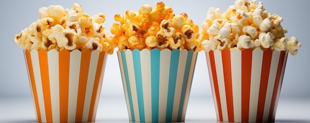 drie stukjes popcorn op een witte achtergrond