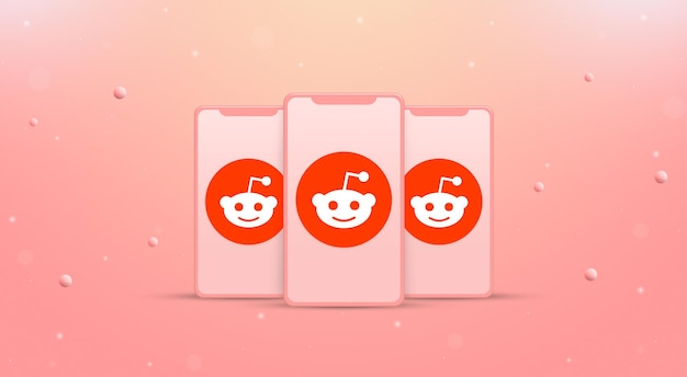 Drie telefoons met reddit-logo op schermen 3d