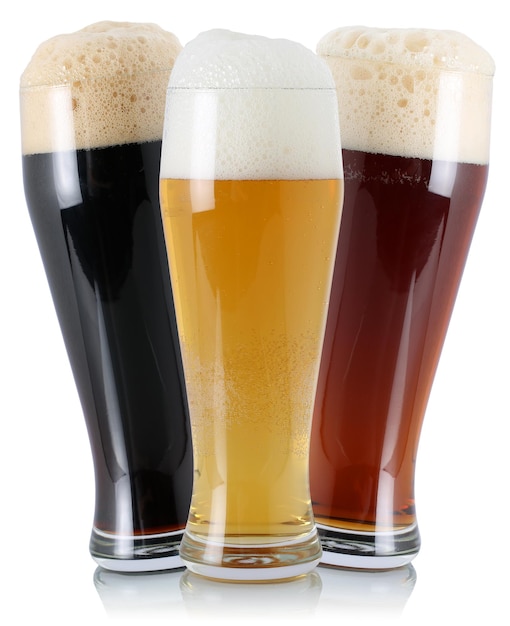 Foto drie verschillende bieren met schuim