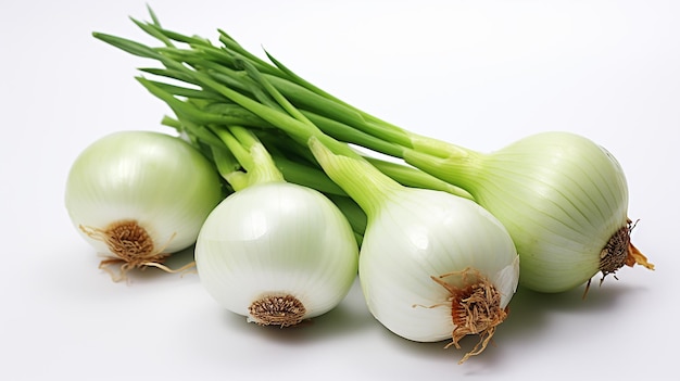 Drie verse uienbollen en verse schalijen geïsoleerd op een witte