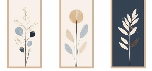 Foto drie verticale banners met verschillende planten en bladeren generatieve ai