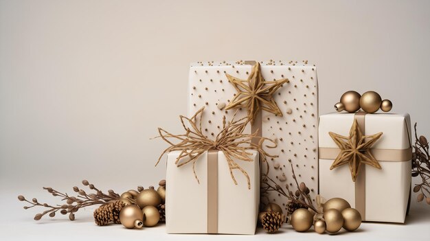 drie witte geschenkkistjes gouden versieringen ster top selectie verminderen duplicatie muis geschenken