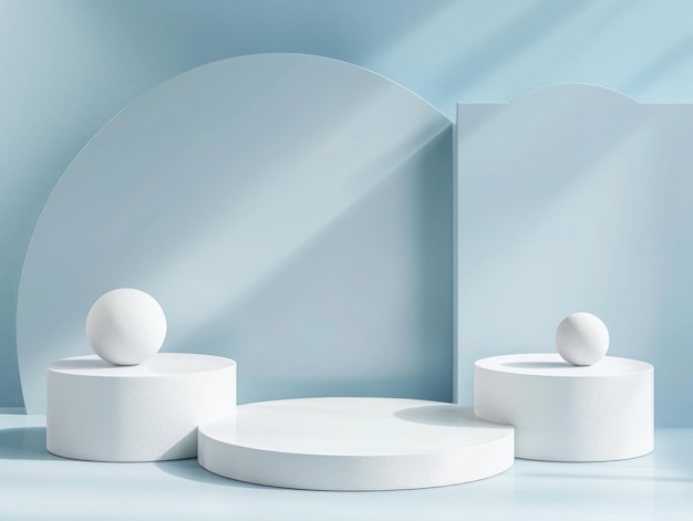 drie witte voorwerpen worden voor een witte muur geplaatst