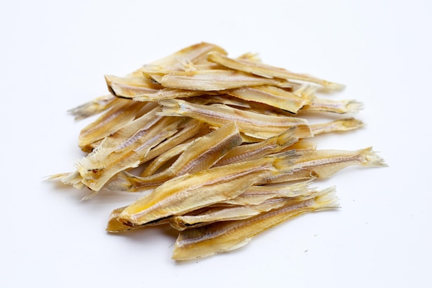 Dried anchovy on white background