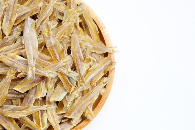 Dried anchovy on white background