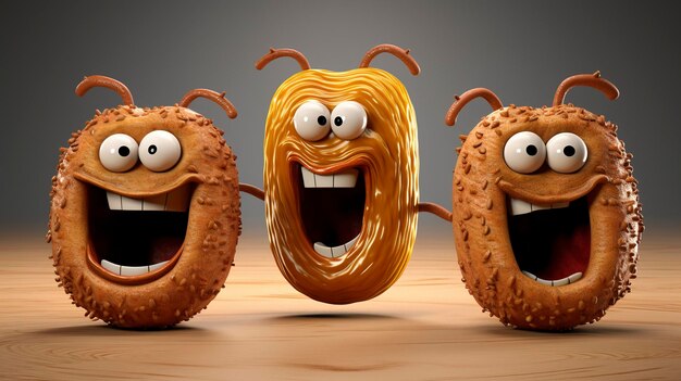 Dried apple rings portrayed by 3D characters