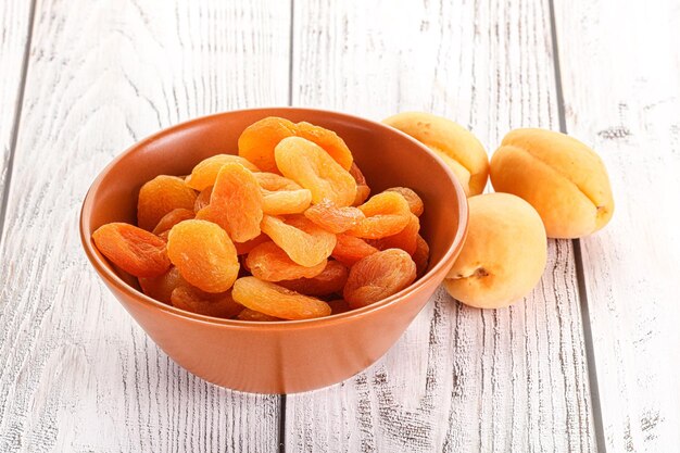 Dried apricot heap in the bowl