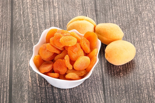 Dried apricot heap in the bowl