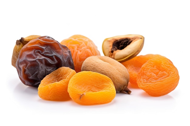 Dried apricots and half dried apricots isolated on white background generated by AI