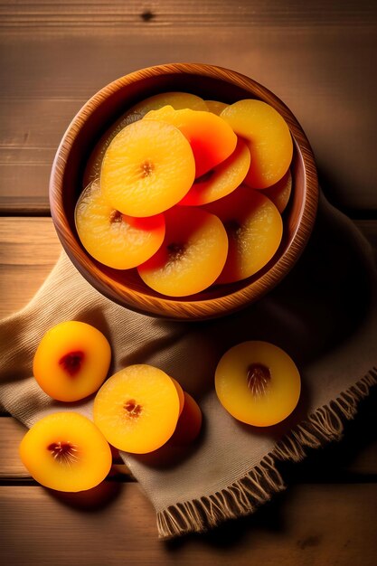 Dried apricots in a wooden dish