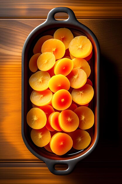 Dried apricots in a wooden dish