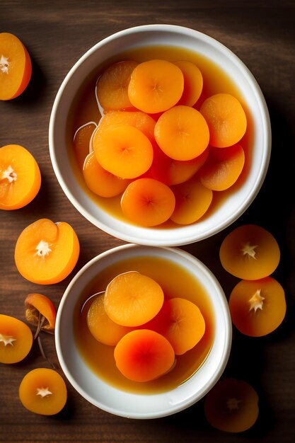 Dried apricots in a wooden dish