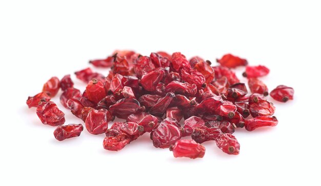 Dried berberis in closeup on white background