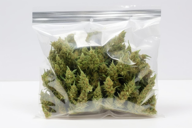 Photo dried cannabis flowers marijuana buds in transparent plastic bag