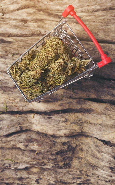 Dried cannabis in a shopping cart