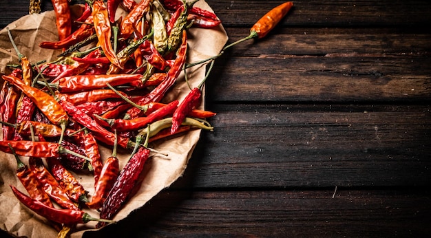 Dried chili peppers on paper