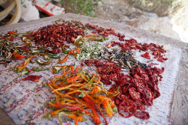 Dried chilies on sheet