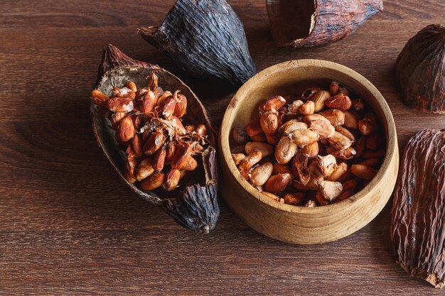 Dried cocoa pods and dried cocoa beans