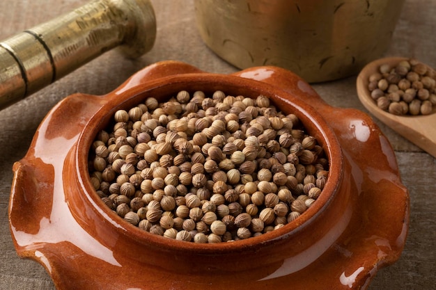 Dried coriander seed close up