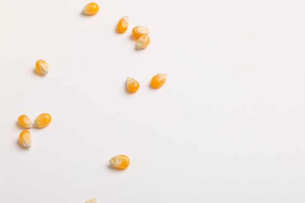 Dried corn seeds in bowl on white  