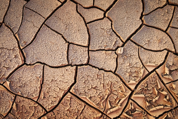 ひび割れた大地土壌の乾燥した地面のテクスチャ。