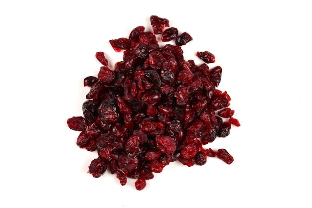 Dried cranberries isolated on white background.