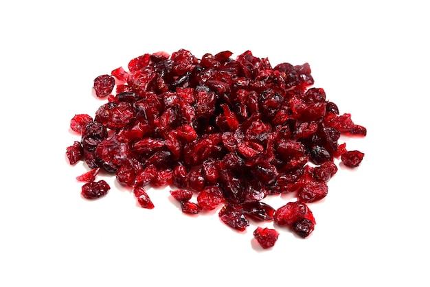 Photo dried cranberries isolated on white background.