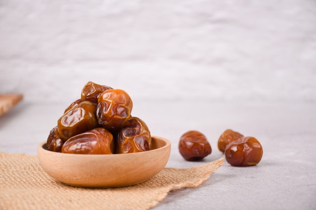 Dried dates fruit for feast day and copyspace