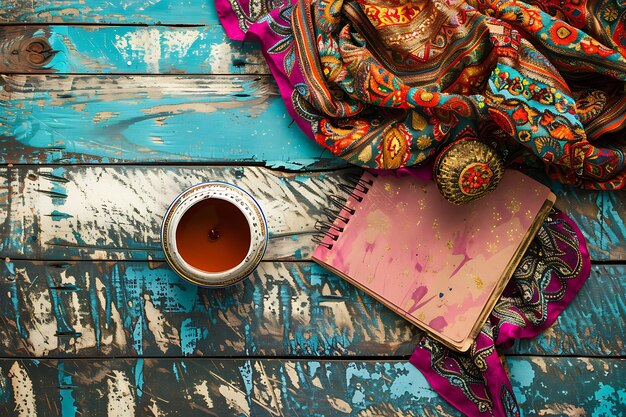 Dried dates fruit with eastern sweets and notepad