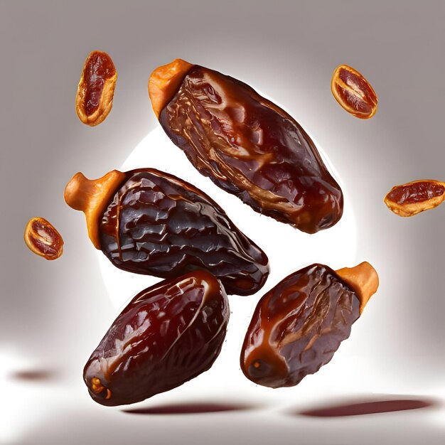 Dried Dates Levitate White Background 0