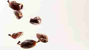 Photo dried dates levitate on a white background