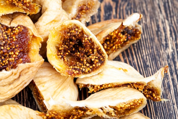 Dried fig fruits on the table close up