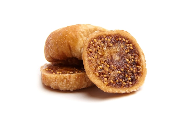 Dried figs isolated on a white background Healthy snacks dried fruit Fig half with seeds