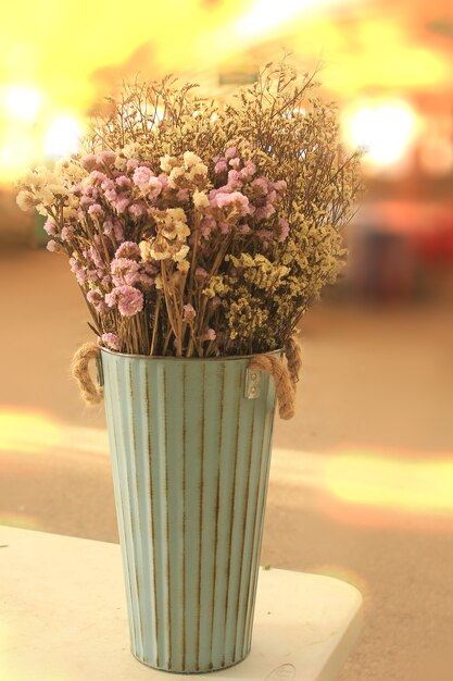 Dried flower pot in vintage style.