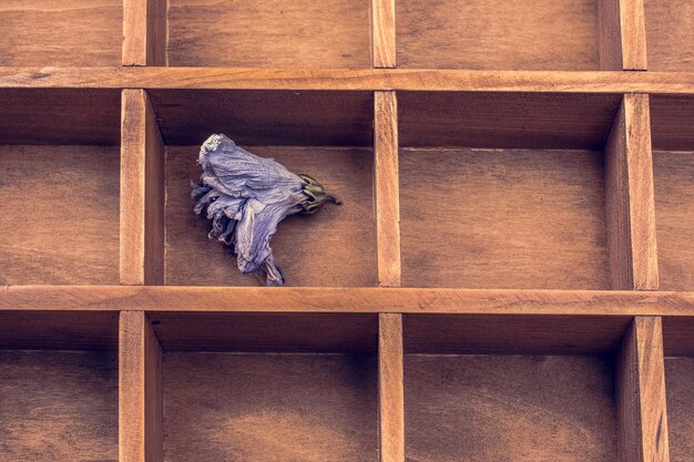 Dried flower put in a wooden box