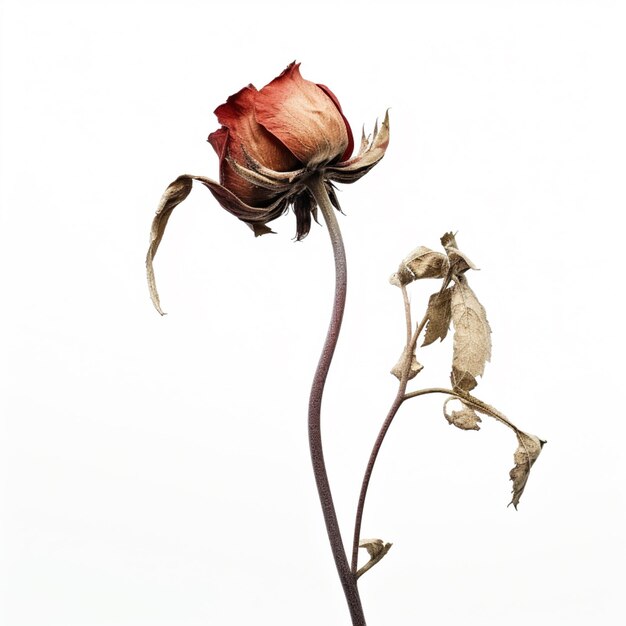 Photo dried flower with a stem and a flower head on a white background generative ai