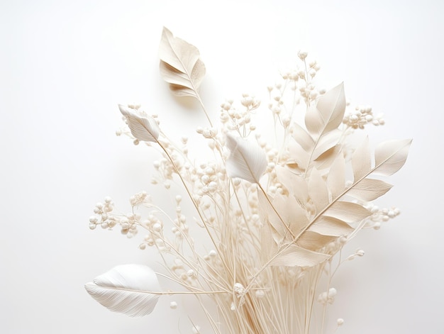 dried flowers and leaf with Plain white background