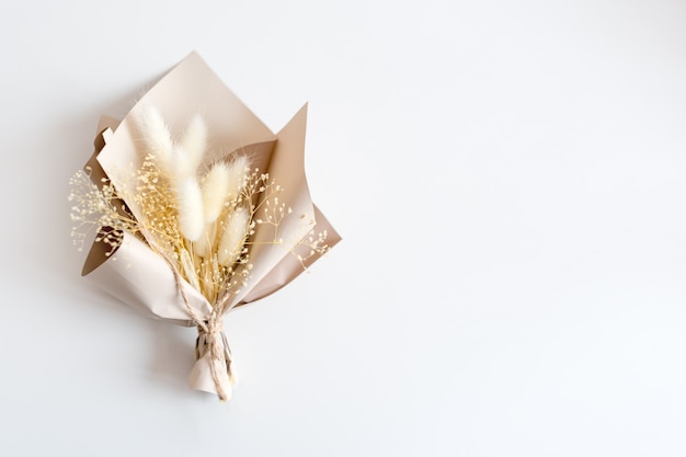 Dried flowers in minimalist bouquet