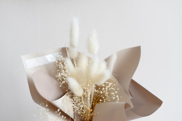 Dried flowers in minimalist bouquet