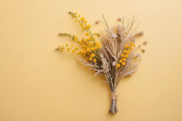 dried flowers on a pastel yellow background