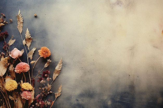 dried flowers on textured background with copy space