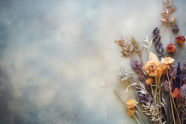 dried flowers on textured background with copy space