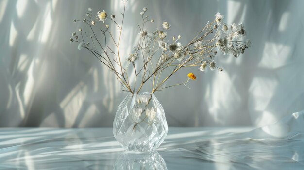 Dried flowers in vase on white background