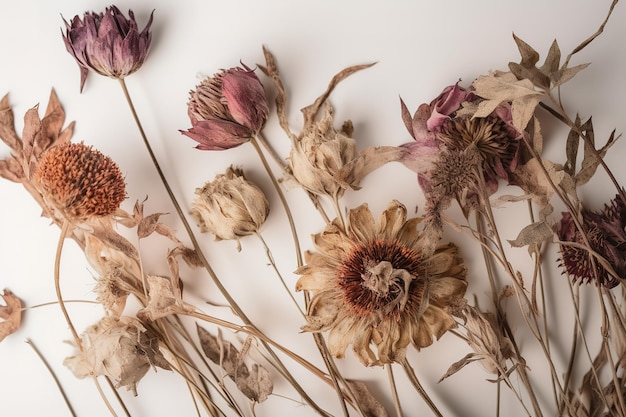Dried flowers on a white background