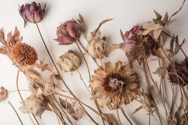 Foto fiori secchi su uno sfondo bianco