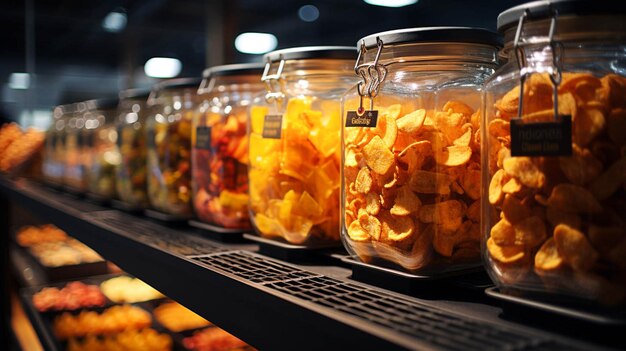 Photo dried food products display in a super store